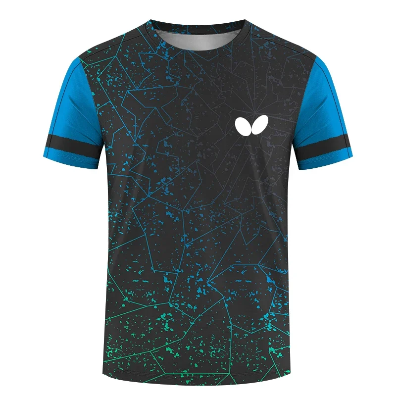 Table Tennis Jersey Butterfly - Kaos Pria Lengan Pendek, Leher Bulat,